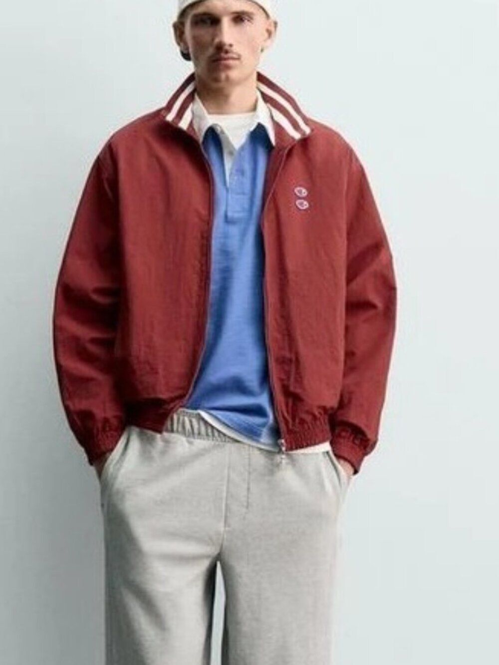Zara x Champion Mens Technical Patch Jacket coat Large Red Full Zip 0155/900 NWT